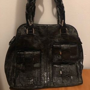 Pollini black leather alligator purse